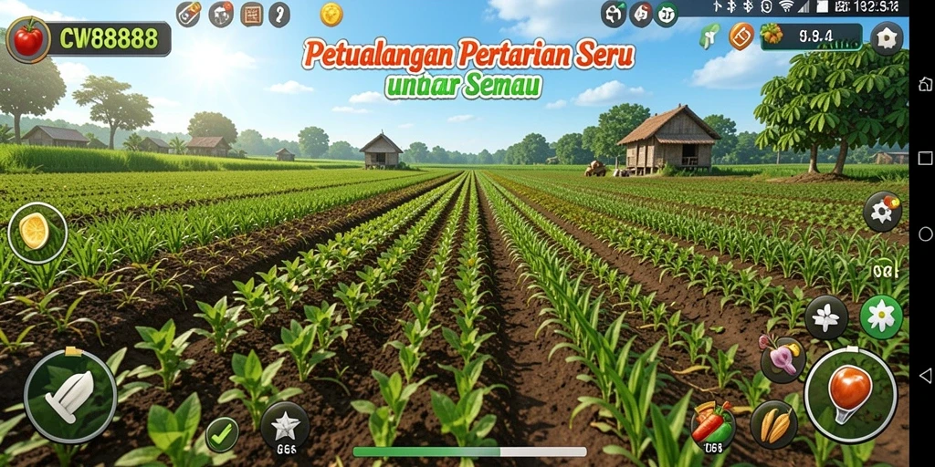 Screenshot utama CW8888 menampilkan gameplay seru bertani.