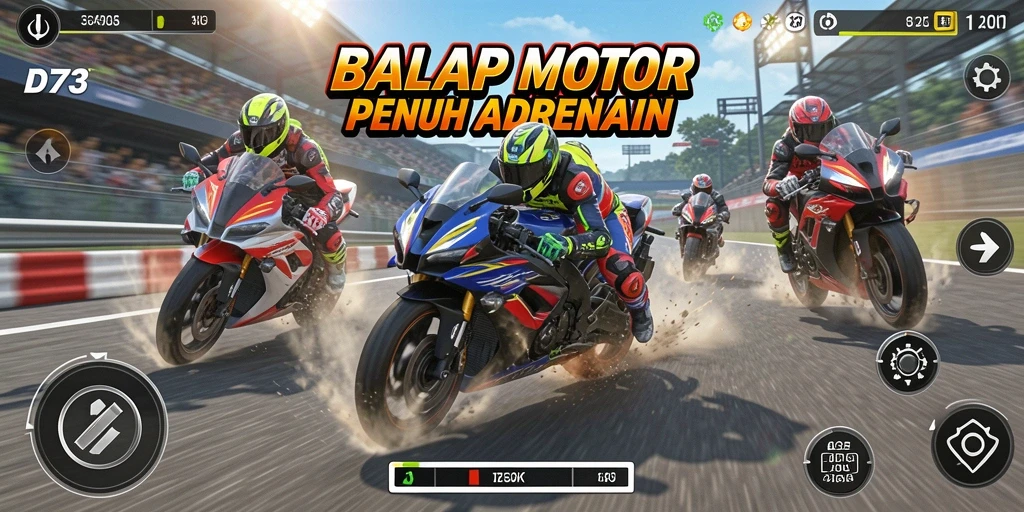 Gameplay balap motor yang mendebarkan di D73.