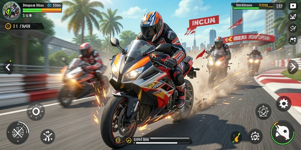 Gameplay mendebarkan dalam balapan motor sungguhan