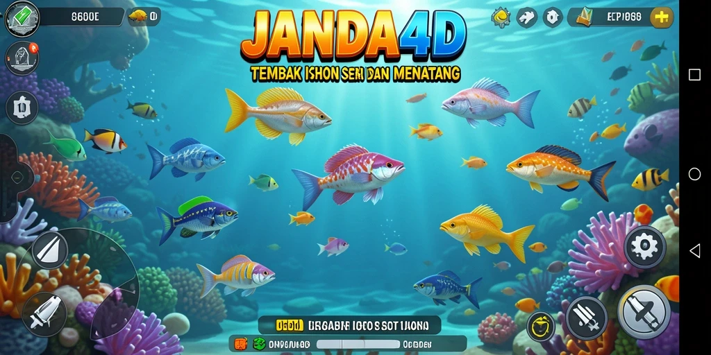 Tampilan gameplay menembak ikan yang seru dan penuh warna.