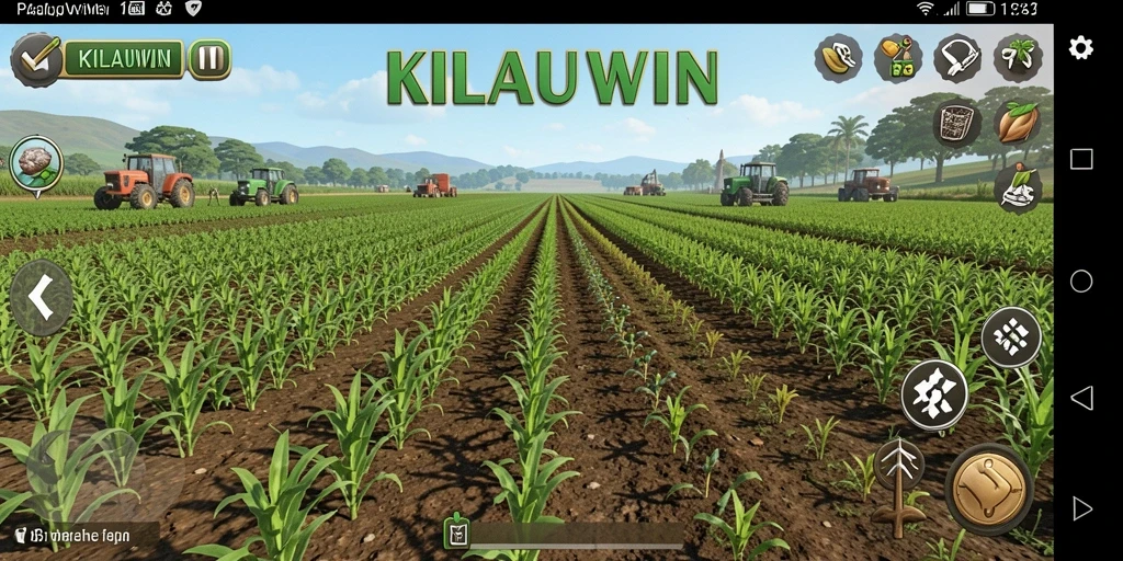 Screenshot gameplay KILAUWIN menampilkan ladang subur yang siap dipanen.
