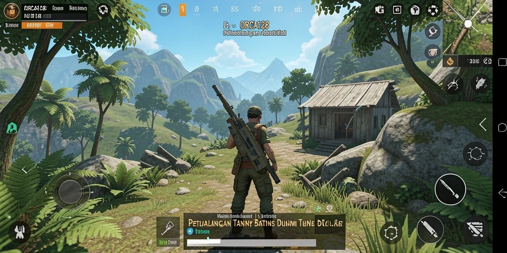 Tampak gameplay <strong>ORCA128</strong> yang menampilkan dunia luas untuk dijelajahi.