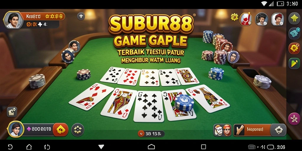 Screenshot game Gaple SUBUR88 yang menunjukkan gameplay seru dan interaksi pemain.