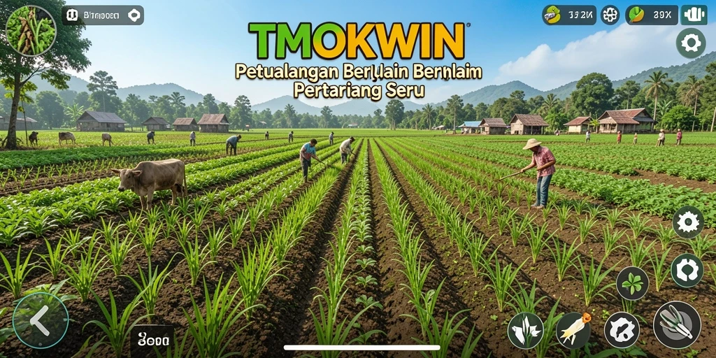 Tampilan screenshot gameplay TMOKWIN yang menampilkan aktivitas bertani.
